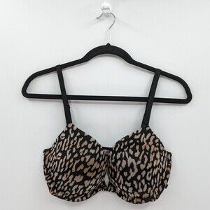 Victoria's Secret Bra Women's 34DD Black Beige Animal Print Push-up